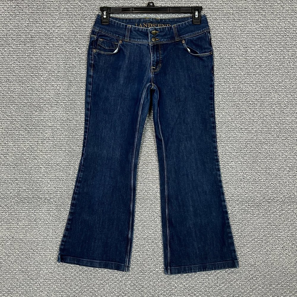 Lands' End Jeans Women's Size 10 Blue Flared Wide Leg Mid Rise Denim pockets